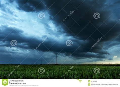 Storm Clouds Flying Over Field Stock Image Image Of Green Majestic