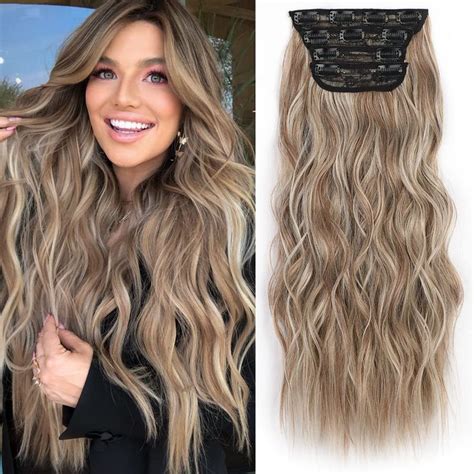 Alxnan Clip In Long Wavy Synthetic Hair Extension 4pcs Thick Hairpieces