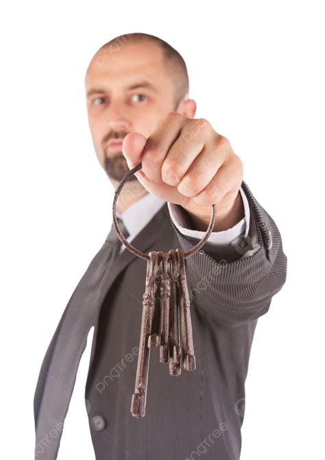 A Man In Formal Attire Handing Over Antique Keys To A Realtor Clouds