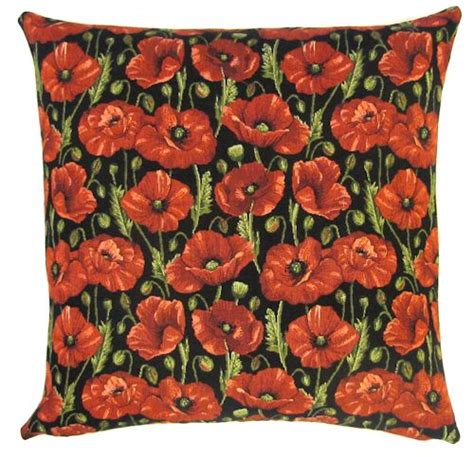 Poppies Allover Black Authentic European Tapestry Throw Pillow Cases