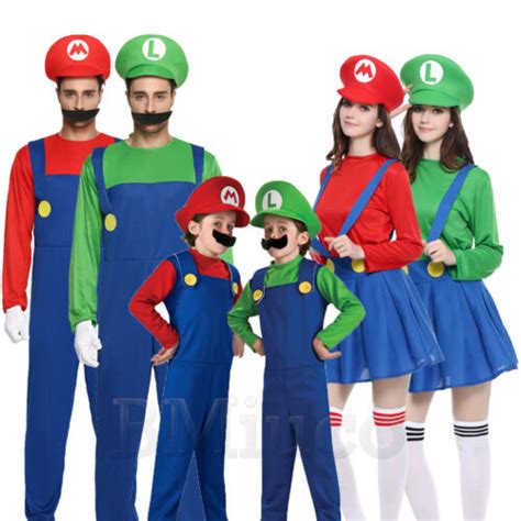 Kids Super Mario Luigi Bros Fancy Dress Costume Cosplay Mens Womens