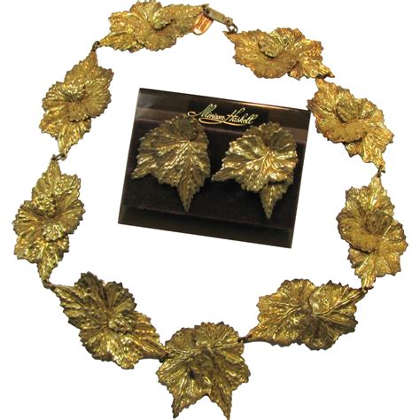 Vintage HASKELL Gold Leaf Necklace and Earrings | Gold leaf necklace, Leaf necklace, Gold