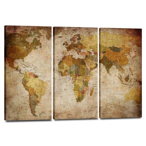 Vintage World Map Canvas Wall Art Ready To Hang Bedroom 63 X 40