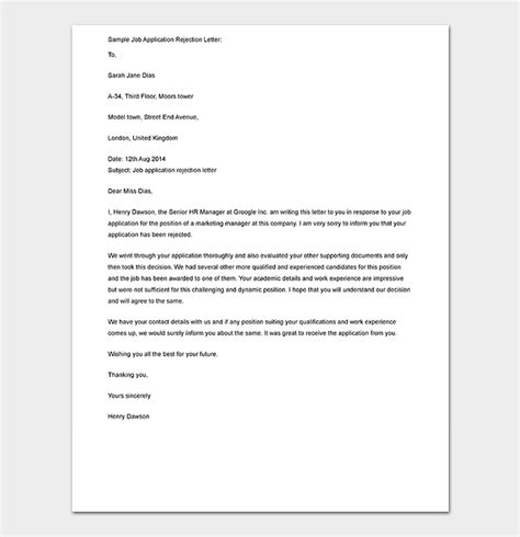 Rejection Letter Template 38 Free Samples And Formats