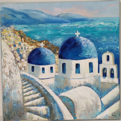 Santorini Greece Original Oil Painting On Canvas Landscape Etsy