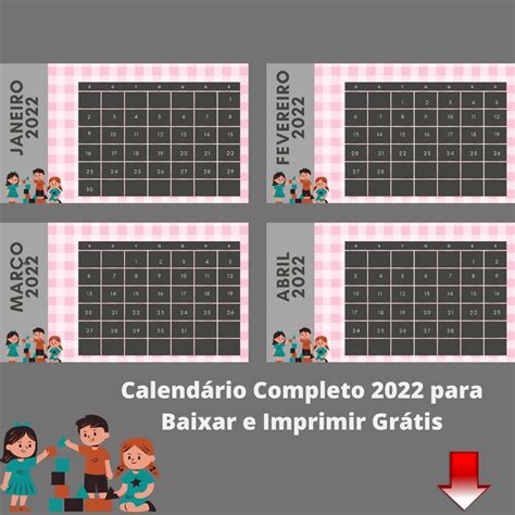 Calendário 2022 Para Imprimir E Baixar Grátis