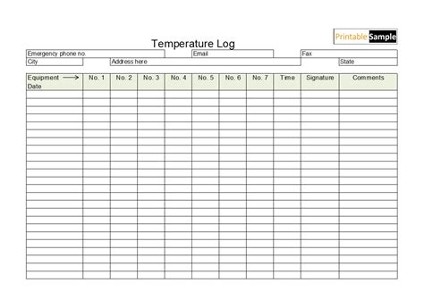 Sample Temperature Logs Archives Printable Samples