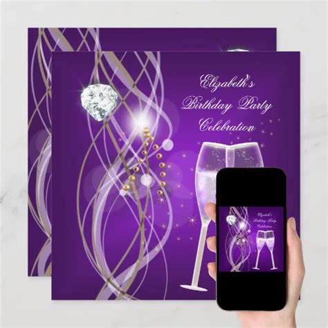 Elegant Purple Gold Champagne Diamond Party Invitation Zazzle