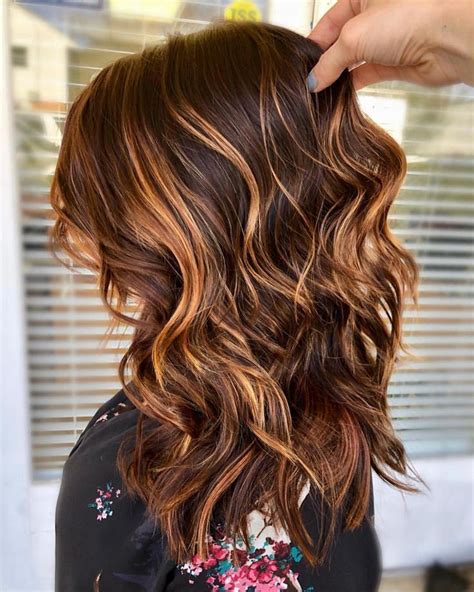 Copper Toned Carmel Highlights Brunette Balayage Long Hair Dark