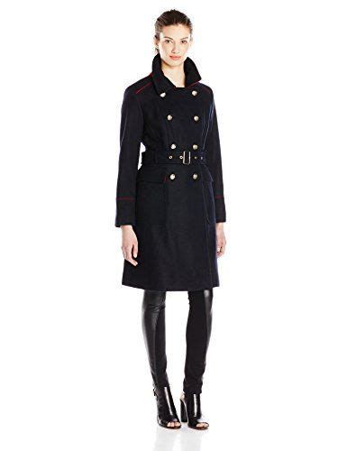 Vince Camuto Womens Double Breasted Wool Trench Coat Navyred Medium
