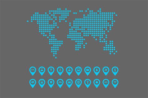 World Map And Location Icon Set Pre Designed Illustrator Graphics