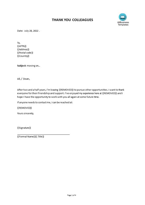 Emotional Goodbye Letter To Coworkers Templates At