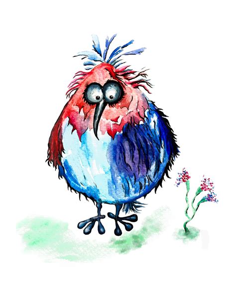 Funny Bird Illustration Cute Printable Watercolor Digital Etsy