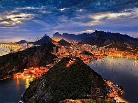 Wallpaper Rio De Janeiro Night City Mountains Aerial View Desktop