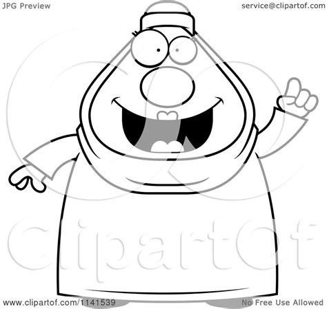 Cartoon Clipart Of A Black And White Chubby Muslim Woman With An Idea