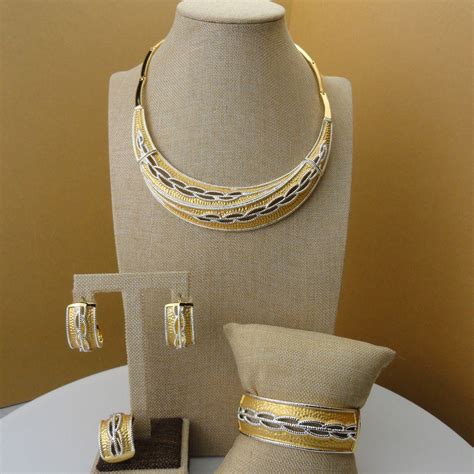 Yuminglai Unique Design Dubai 24k Gold Color Plated Jewelry Sets 4 Pieces Necklace Earring Ring