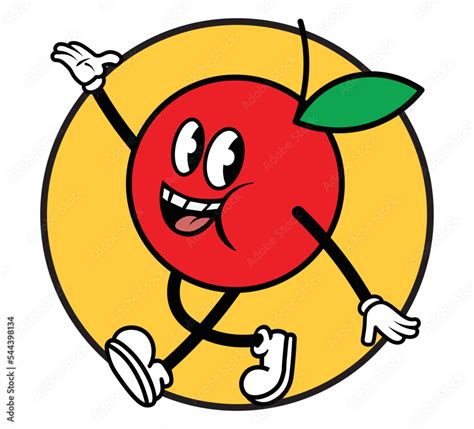 Vintage Cartoon Flat Character Of A Red Apple Mascot Vector