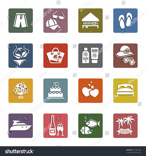 Tourism Recreation And Vacation Icons Set Retro Color Version Vector