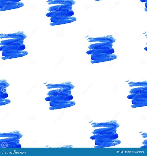 Artistic Seamless Pattern With Blue Brush Strokes On White Background