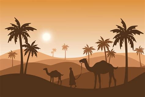Camel And People Silhouete Background Islamic Illustration Wallpaper