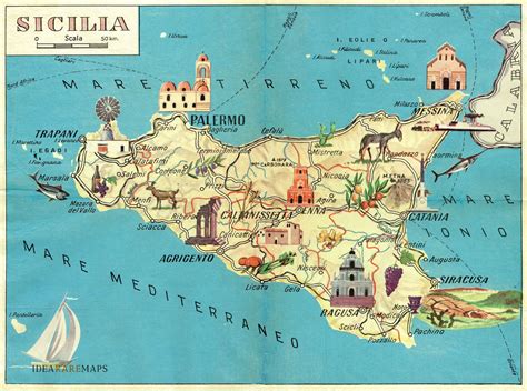 Pictorial Map Of Sicily Idea Rare Maps Sicilia Leggende Mappe Illustrate