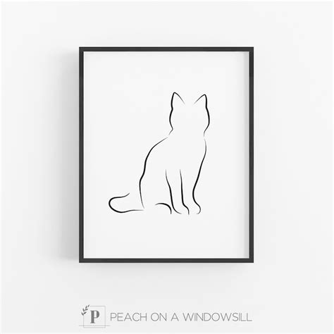 Cat Line Drawing Minimal Cat Outline Sketch In Black And Etsy