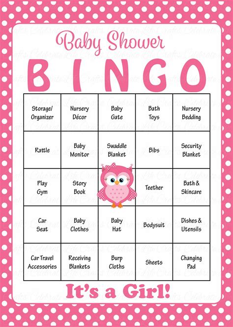 Printable baby shower bingo cards. Owl Baby Shower Game Download for Girl | Baby Bingo ...