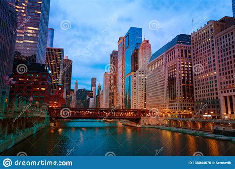 Lake Street Bridge And Skyscrapers Of Chicago Usa Stock Photo Image