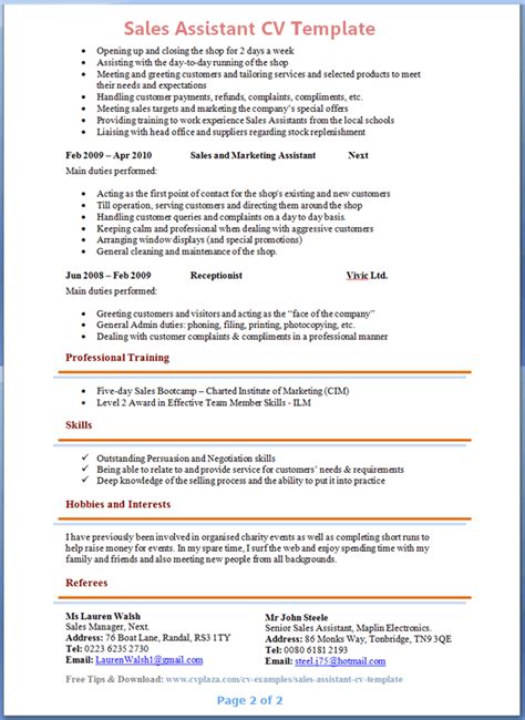 Sending resume by email to friend. Preview-of-Sales-Assistant-CV-2