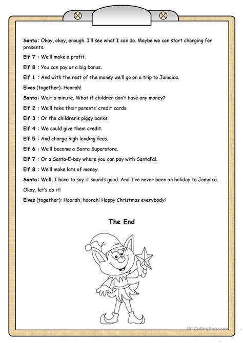 Short Plays 1 Elves On Strike English Esl Worksheets Role Play Scripts Play Scripts For