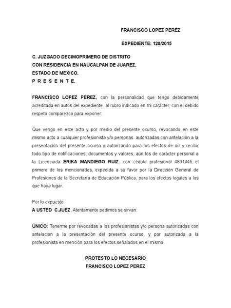 Escrito Autorizacion De Abogado Pdf