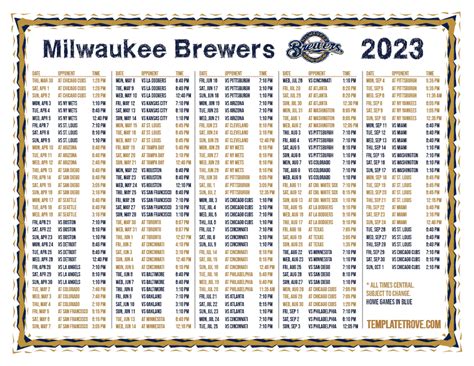 Printable 2023 Milwaukee Brewers Schedule
