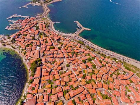 Aerial View Of Nessebar Ancient City On The Black Sea Coast Of Bulgaria Stock Photo Image Of