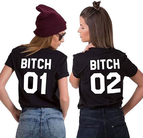 bitch 01 shirt best friends tshirt 2 pack bff women designer print graphic funny top letter