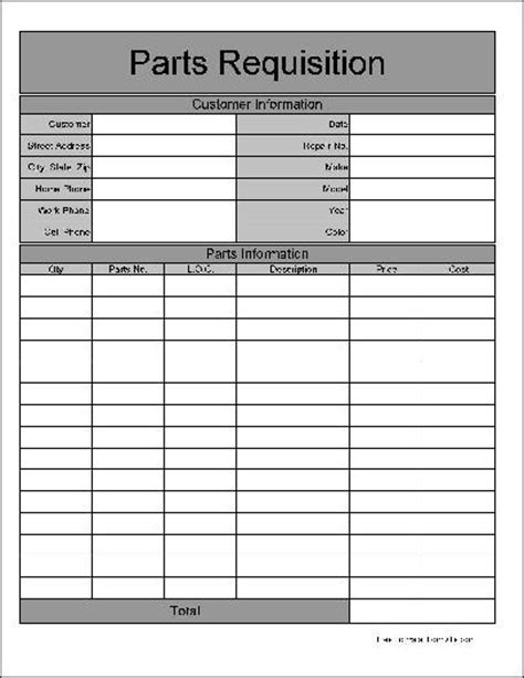wide row parts requisition form  formville