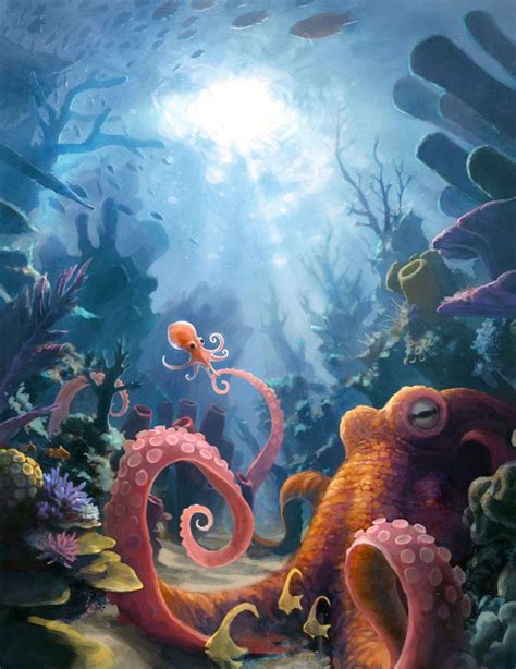 Octopus Mother Jonah Lobe Ocean Art Underwater Art Sea Art