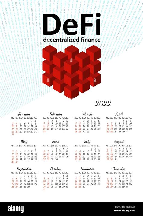 Vertical Yearly Calendar 2022 With Defi Decentralized Finance Theme