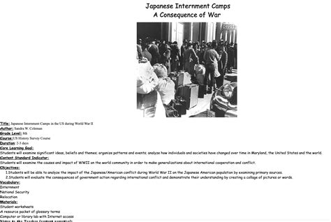 Japanese Internment Camps In The Us During World War Ii Lesson Plan For