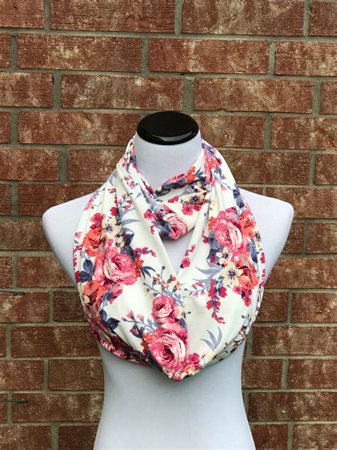 Pink Roses Scarf White Purple Coral Scarf Floral Scarf Infinity Scarf