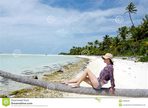 Young Woman Relaxing On Deserted Tropical Island Stock Image Image Of People Lifestyle 34966467