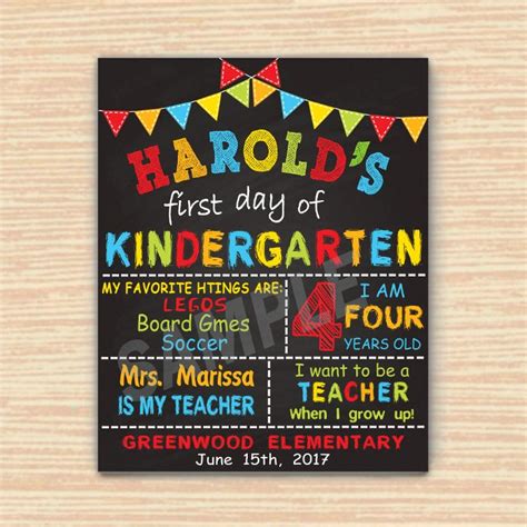 First Day Of Kindergarten Sign Personalized Files Within 24 Hours 3