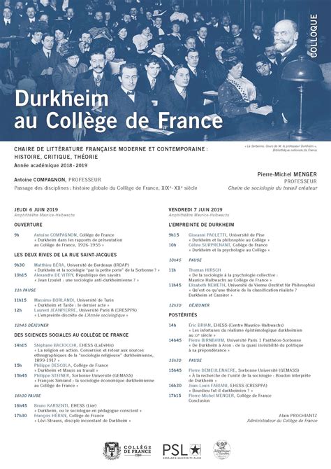 Colloque “durkheim Au Collège De France” 6 7 Juin 2019 Amphithéâtre