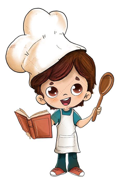 Boy Cooking With A Recipe Book Cute Cartoon Drawings Little Boy