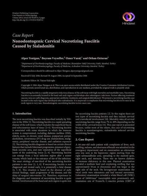 Pdf Case Report Nonodontogenic Cervical Necrotizing Fasciitis