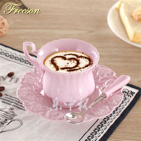 Elegant Pink Coffee Cup Saucer Spoon Set Europe Princess Ceramic Tea