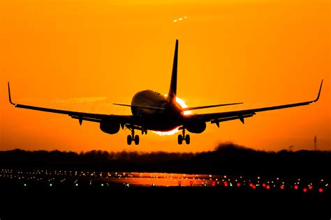 Wallpaper Sunset Sky Airplane Flying Orange Landing Amsterdam