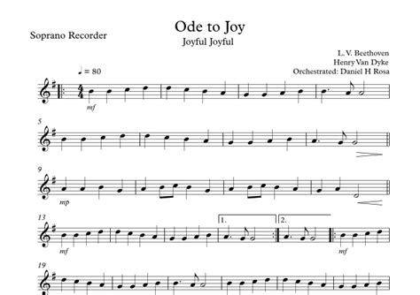 Ode To Joy Joyful Joyful Easy Soprano Recorder Arr Daniel H Rosa