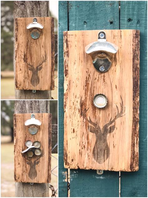 Diy wall mounted bottle opener. Wall Mount pallet wood Deer Silhouette Stag Deer Head Bottle Opener with Magnetic Catcher/Wall ...