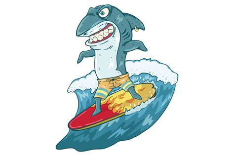Funny Shark Cartoon Surfing Graphic By Padmasanjaya · Creative Fabrica