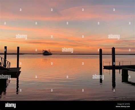 Sunset At A Pier Fernandina Beach Amelia Island Florida Stock Photo